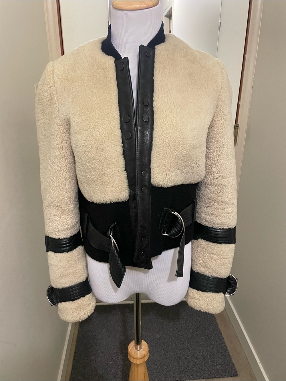 Gorgeous A.L.C. Cream and Black Faux Shearling Bomber Jacket - Picture 2 of 14